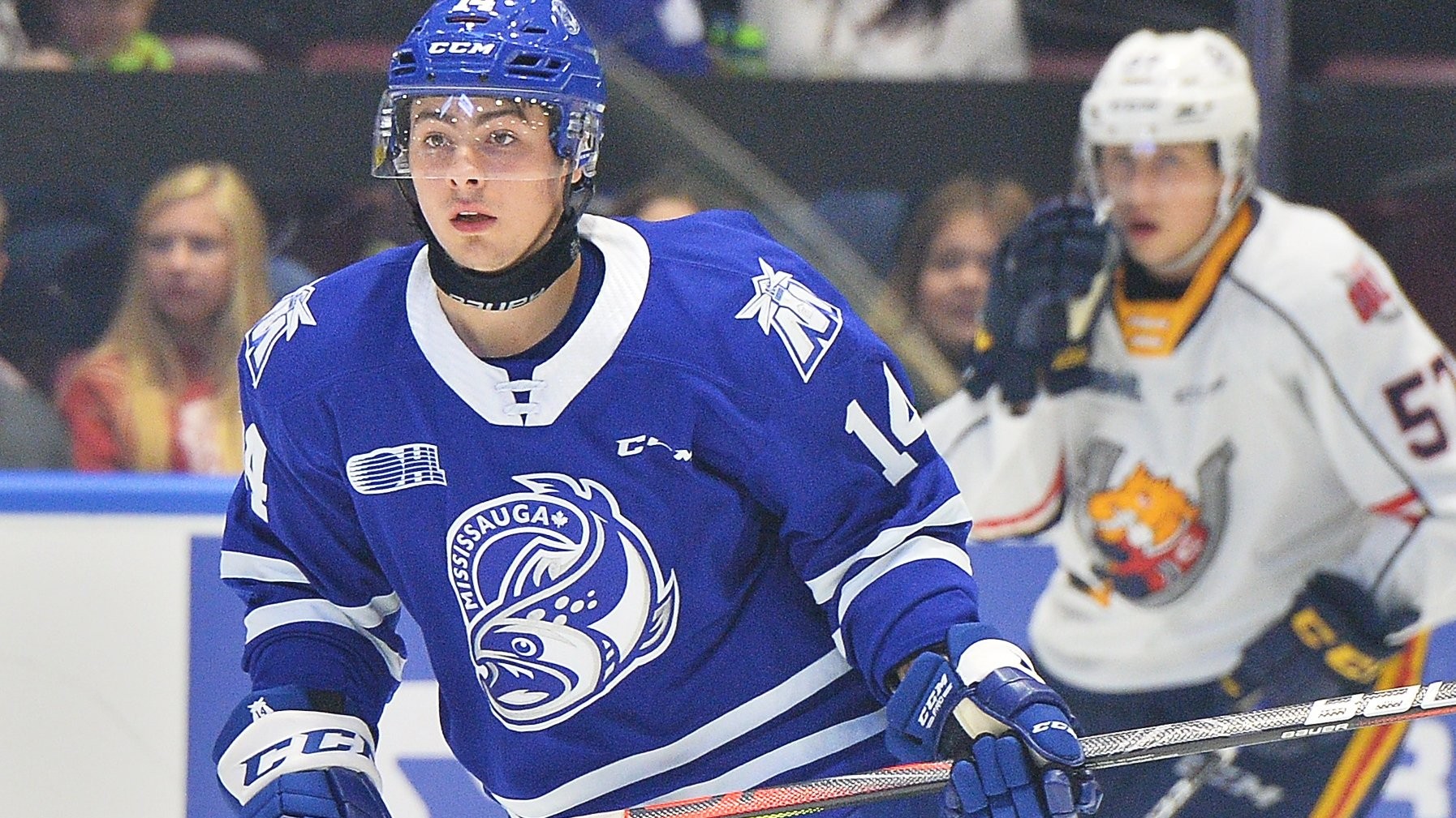 November 15, 2017. Mississauga, ON, Canada. Players On The Ice During The  OHL 2017-18 Regular Season Hockey Game Between Mississauga Steelheads And  Erie Otters At Hershey Centre Stock Photo, Picture and Royalty