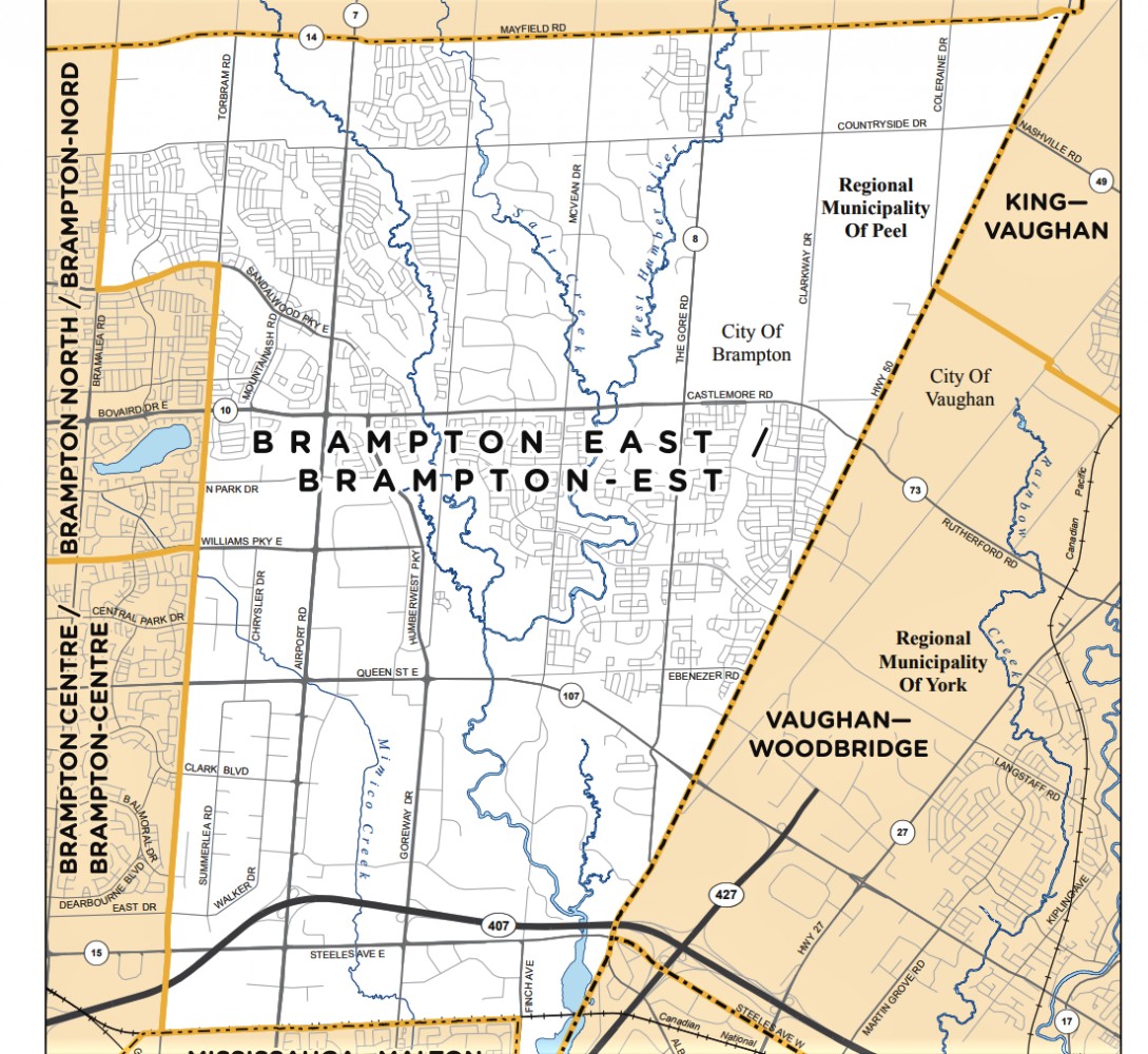 Brampton East: A riding split over a highway