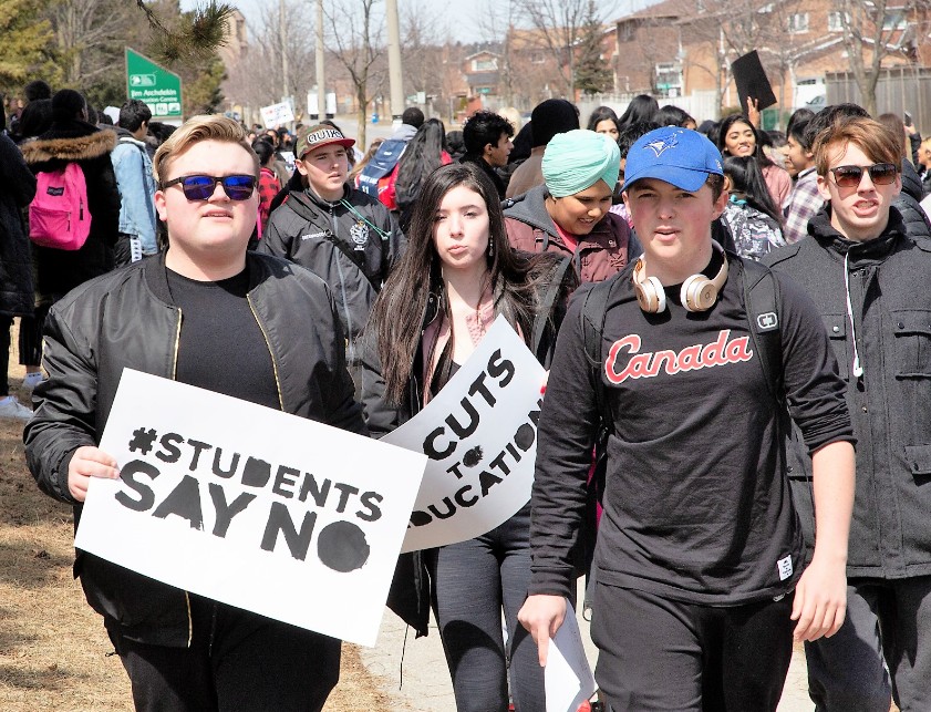Frustrated Brampton students join in province-wide walkout over Ford government’s looming education cuts