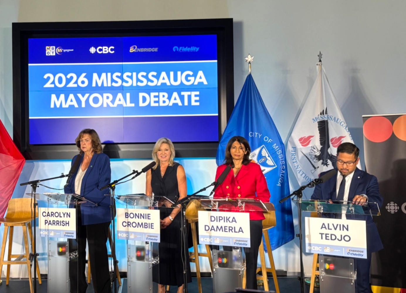 Mississauga mayoral candidates clash over city’s financial future during salty first debate